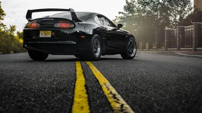 Serene Black Wallpaper Black/Dark Wallpaper 4K 1920x1080 Hd, Wallpaper, Of, A, Black, Toyota, Supra, Parked, Road, Yellow, Dividing, Line, White, Ultrawide, Full HD