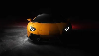 Serene Front Wallpaper Cars Wallpaper 4K 3840x2160 Front, View, Of, A, Yellow, Lamborghini, Sports, Car, Dramatic, Low, Light, High-resolution, Orange, Brown, Ultrawide, 4k