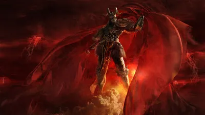 Dark Red Fantasy Powerful Demon Fantasy Wallpaper 4K 1920x1080 A, Dark, Red, Fantasy, Scene, Featuring, Powerful, Demon, Clad, Armor, Surrounded, Flames, Brown, Ultrawide, Full HD