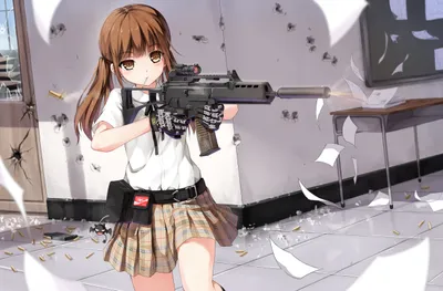 Anime Girl Brown Hair Abstract Wallpaper 4K 2560x1681 Anime, Girl, With, Brown, Hair, And, Eyes, Wearing, White, Shirt, Skirt, Gloves, Gray, Ultrawide, QHD