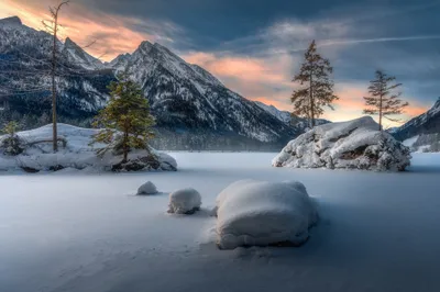Snow Covered Mountain Nature Wallpaper 4K 2048x1365 Snow-covered, Mountain, Landscape, At, Sunset, With, Frosted, Trees, Rocks, Showcasing, Serene, Beauty, Gray, Ultrawide, Full HD