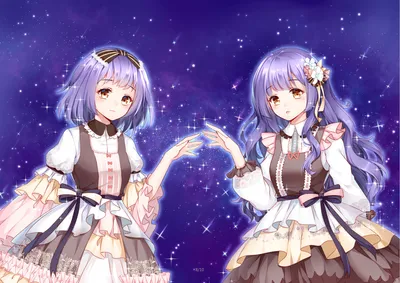 Original Anime Twin Space Wallpaper 4K 1920x1356 Original, Anime, Hd, Pc, Desktop, Wallpaper, Twin, Purple-haired, Girls, Frilly, Brown-and-cream, Dresses, White, Brown, Landscape, Full HD