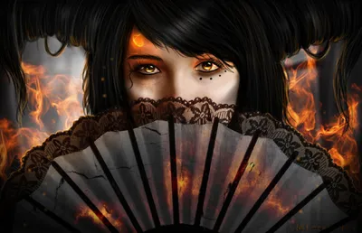 Serene Fantasy Wallpaper Fantasy Wallpaper 4K 1574x1015 A, Hd, Fantasy, Desktop, Wallpaper, Featuring, Woman, Intense, Eyes, Holding, Fan, Surrounded, Gray, White, Ultrawide