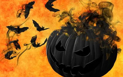 Halloween Dark Carved Black/Dark Wallpaper 4K 2880x1800 A, Striking, Halloween, Wallpaper, Featuring, Dark, Carved, Pumpkin, Surrounded, Swirling, Orange, Smoke, Purple, Ultrawide, QHD