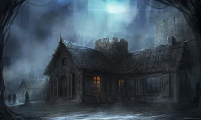 Vivid Dark Wallpaper Nature Wallpaper 4K 2667x1600 Dark, Fantasy, Hd, Desktop, Wallpaper, Depicting, A, Foggy, Eerie, House, Glowing, Windows, Gray, Ultrawide, QHD
