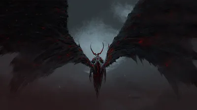Epic Dark Wallpaper Black/Dark Wallpaper 4K 1920x1080 A, Dark, Angelic, Figure, With, Large, Wings, And, Horned, Head, Looms, Ominously, Gray, Ultrawide, Full HD