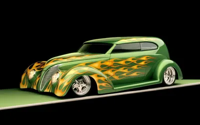 Green Sedan Hot Rod Abstract Wallpaper 4K 1920x1200 A, Striking, Green, Ford, Sedan, Hot, Rod, Features, Vibrant, Flame, Graphics, Showcased, Brown, Gray, Ultrawide, Full HD