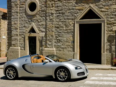 Crisp Silver Wallpaper Cars Wallpaper 4K 5000x3750 Silver, Bugatti, Veyron, Convertible, Supercar, With, Tan, Interior, Parked, Before, Stone, Building, Brown, Gray, Landscape, 4k