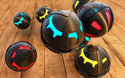 Bold Collection Wallpaper Black/Dark Wallpaper 4K 1920x1200 A, Collection, Of, Glossy, Black, Spheres, With, Vibrant, Blue, Red, Yellow, Accents, Orange, Ultrawide, Full HD