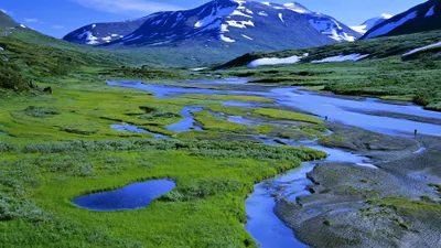 Landscape Winding River Lush Nature Wallpaper 4K 3840x2160 A, Stunning, Landscape, Featuring, Winding, River, Through, Lush, Greenery, Majestic, Mountains, Patches, Brown, Ultrawide, 4k