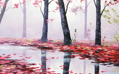 Vivid Vibrant Wallpaper Nature Wallpaper 4K 1920x1200 A, Vibrant, Artistic, Landscape, Featuring, Reflections, Of, Trees, Autumn, Leaves, Scattered, Ground, White, Ultrawide, Full HD