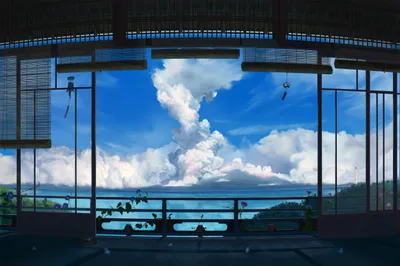 Moody Anime Wallpaper Nature Wallpaper 4K 2480x1650 Hd, Anime, Landscape, Wallpaper, Featuring, A, Tranquil, Sea, View, Panoramic, Window, Flanked, White, Red, Ultrawide, Full HD