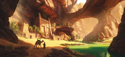 Fantasy City Nestled Rocky Desert Fantasy Wallpaper 4K 4809x2222 Hd, Desktop, Wallpaper, Of, A, Fantasy, City, Nestled, Rocky, Desert, Canyon, Verdant, Yellow, White, Orange, Ultrawide, 4k