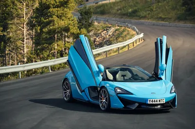 Blue Mclaren 570s Supercar Animals Wallpaper 4K 4096x2731 Blue, Mclaren, 570s, Supercar, With, Butterfly, Doors, Open, Winding, Road, Captured, Ultra, Gray, Landscape, 4k
