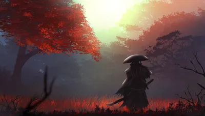Fantasy Samurai Standing Serene Fantasy Wallpaper 4K 1920x1097 Hd, Fantasy, Desktop, Wallpaper, Of, A, Samurai, Standing, Serene, Red-hued, Forest, Illuminated, White, Ultrawide, Full HD
