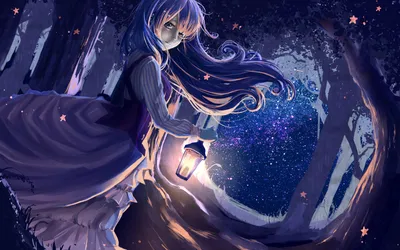 Captivating Anime Young Girl Forest Nature Wallpaper 4K 1920x1200 A, Captivating, Anime, Scene, Featuring, Young, Girl, Forest, Night, Holding, Lantern, Illuminates, Gray, Brown, Ultrawide, Full HD