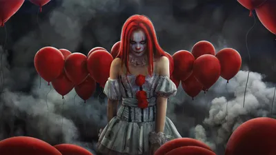 Dark Red Haired Black/Dark Wallpaper 4K 1920x1080 Dark, Hd, Pc, Desktop, Wallpaper, Of, A, Red‑haired, Clown, Tattered, Gray, Dress, Brown, Ultrawide, Full HD