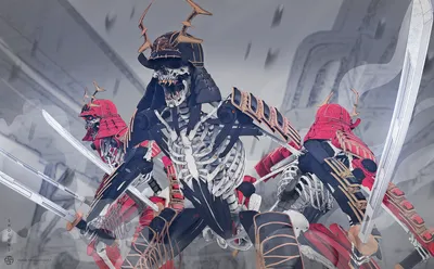 Depicting Dark Skeletal Black/Dark Wallpaper 4K 1920x1191 Hd, Wallpaper, Depicting, Dark, Skeletal, Samurai, Warriors, Clad, Armor, Wielding, Katanas, Amidst, Gray, Ultrawide, Full HD