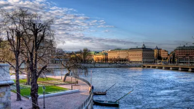 Scenic Man Waterfront Nature Wallpaper 4K 2560x1440 Hd, Desktop, Wallpaper, Showing, A, Scenic, Man-made, Waterfront, Stockholm, Sweden, Featuring, Historic, Gray, Pink, Ultrawide, QHD