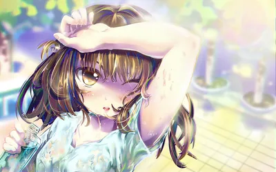 Anime Original Wet Abstract Wallpaper 4K 1920x1200 Anime, Original, Hd, Pc, Desktop, Wallpaper, Wet-haired, Girl, Winking, Arm, Over, Forehead, White, Ultrawide, Full HD