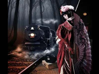Vivid Woman Wallpaper Black/Dark Wallpaper 4K 1600x1200 A, Striking, Hd, Wallpaper, Featuring, Woman, In, Red, Kimono, Fan, Standing, Dark, White, Gray, Landscape