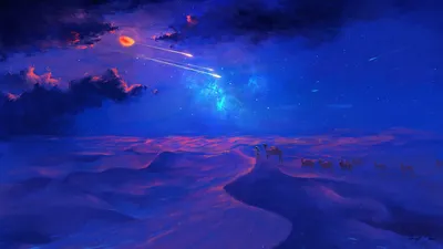 Fantasy Camel Caravan Mystical Nature Wallpaper 4K 1920x1080 A, Fantasy, Hd, Wallpaper, Featuring, Camel, Caravan, Under, Mystical, Moonlit, Sky, Vibrant, Blue, Ultrawide, Full HD