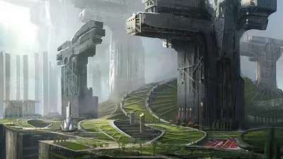 Sci Cityscape Towering Structures World Wallpaper 4K 1920x1080 A, Stunning, Sci‑fi, Cityscape, Featuring, Towering, Structures, And, Lush, Greenery, Designed, High-definition, Gray, Ultrawide, Full HD