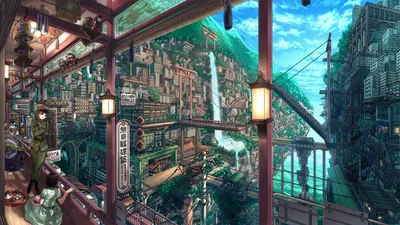 Golden Vibrant Wallpaper World Wallpaper 4K 1920x1080 A, Vibrant, Anime-inspired, Cityscape, Features, Intricate, Architecture, Cascading, Waterfall, Lush, Greenery, Creating, Pink, Gray, Ultrawide, Full HD