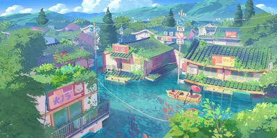 Golden Fantasy Wallpaper World Wallpaper 4K 3500x1750 Hd, Fantasy, Cityscape, Wallpaper, Depicting, Vibrant, Houses, With, Greenery, Waterways, Koi, Fish, White, Pink, Ultrawide, QHD