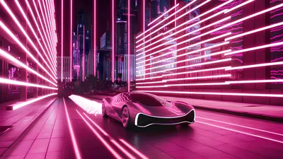 Golden Futuristic Wallpaper World Wallpaper 4K 7680x4320 Futuristic, Car, With, Neon, Lights, Speeds, Through, A, Vibrant, Cityscape, Captured, Vivid, White, Pink, Brown, Ultrawide, 4k