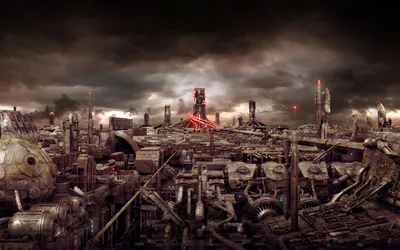 Futuristic Sci Cityscape Stormy World Wallpaper 4K 1920x1200 Futuristic, Sci-fi, Cityscape, Under, A, Stormy, Sky, Showcasing, Intricate, Industrial, Structures, Glowing, Gray, Brown, Ultrawide, Full HD
