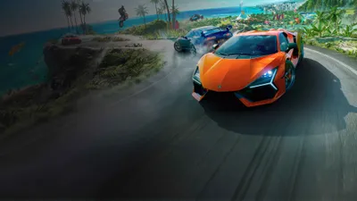 Orange Racing Along Coastal Palm Cars Wallpaper 4K 3840x2160 4k, Ultra, Hd, Pc, Desktop, Wallpaper, Of, An, Orange, Lamborghini, Racing, Along, Gray, Ultrawide