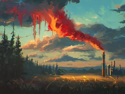 Artistic Shows Factory Emitting Red Nature Wallpaper 4K 1920x1444 An, Artistic, Hd, Wallpaper, Shows, A, Factory, Emitting, Red, Smoke, Forest, Highlighting, Gray, Landscape, Full HD