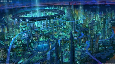 Bold Futuristic Wallpaper World Wallpaper 4K 1920x1080 Futuristic, Sci-fi, Cityscape, At, Night, Featuring, Illuminated, Skyscrapers, Large, Hovering, Ring, Structure, Gray, Brown, Ultrawide, Full HD