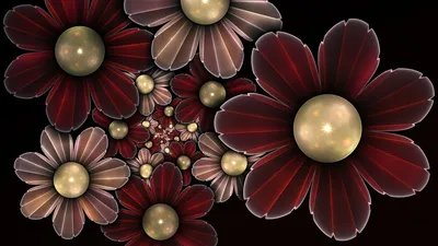 Abstract Fractal Design Layered Metallic Nature Wallpaper 4K 1920x1080 Abstract, Fractal, Design, Featuring, Layered, Metallic, Red, And, Beige, Flowers, Glowing, Centers, Gray, Brown, Ultrawide, Full HD