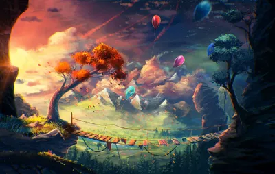 Golden Vibrant Wallpaper Nature Wallpaper 4K 2000x1270 A, Vibrant, Fantasy, Landscape, Featuring, Colorful, Balloons, Lush, Trees, Rustic, Bridge, High-definition, Brown, Orange, Ultrawide, Full HD