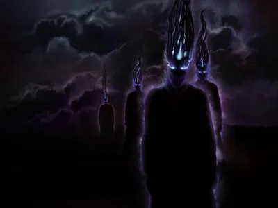 Dark Atmospheric Shadowy Figures Black/Dark Wallpaper 4K 1920x1440 A, Dark, Atmospheric, Hd, Desktop, Wallpaper, Featuring, Shadowy, Figures, Fiery, Heads, Against, Brown, Blue, Landscape, Full HD