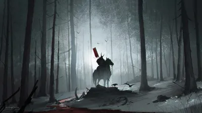 Dark Fantasy Depicting Lone Animals Wallpaper 4K 1920x1080 Dark, Fantasy, Hd, Desktop, Wallpaper, Depicting, A, Lone, Samurai, Warrior, Horseback, Misty, Gray, Ultrawide, Full HD