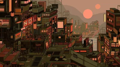 Bold Vibrant Wallpaper World Wallpaper 4K 1920x1080 A, Vibrant, Pixel, Art, Cityscape, At, Dusk, Showcasing, Intricate, Buildings, Neon, Signs, Gray, Black, Ultrawide, Full HD
