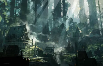 Vivid Mystical Wallpaper Fantasy Wallpaper 4K 4000x2588 A, Mystical, Fantasy, City, Nestled, In, Dense, Forest, Illuminated, Rays, Sunlight, Captivating, White, Gray, Ultrawide, 4k