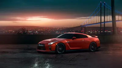 Vibrant Orange Supercar Wet World Wallpaper 4K 1920x1080 A, Vibrant, Orange, Nissan, Gt-r, Supercar, Is, Parked, Wet, Surface, City, Skyline, White, Ultrawide, Full HD
