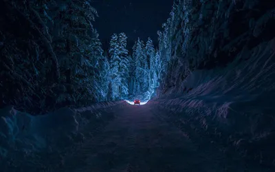 Serene Winter Night Snow Covered Nature Wallpaper 4K 1920x1200 A, Serene, Winter, Night, In, Snow-covered, Forest, Where, Lone, Car, Illuminates, Snowy, Brown, Ultrawide, Full HD
