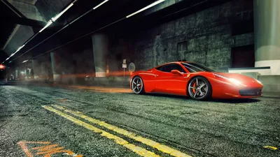 Radiant Sleek Wallpaper Cars Wallpaper 4K 1920x1080 A, Sleek, Red, Ferrari, 458, Italia, Supercar, Parked, Under, Dimly, Lit, Urban, Gray, Ultrawide, Full HD