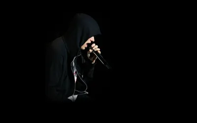 Dark Eminem Wallpaper Black/Dark Wallpaper 4K 1920x1200 Hd, Desktop, Wallpaper, Of, Eminem, Wearing, A, Black, Hoodie, Holding, Microphone, Against, Gray, Teal, White, Ultrawide, Full HD