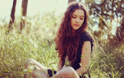 Radiant Woman Wallpaper Abstract Wallpaper 4K 1680x1050 A, Woman, With, Long, Wavy, Hair, Sits, In, Sunlit, Field, Surrounded, Greenery, White, Ultrawide