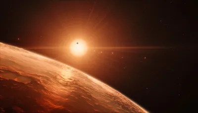 Sleek Sci Wallpaper Space Wallpaper 4K 7000x4000 Sci, Fi, Space, Scene, Red, Rocky, Planet, Edge, Beneath, Bright, Sun, Brown, Ultrawide, 4k
