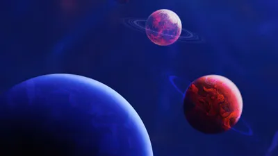 Sci Space Three Space Wallpaper 4K 3840x2160 4k, Ultra, Hd, Pc, Desktop, Wallpaper, Sci‑fi, Space, Scene, Three, Planets, Blue, Brown, Ultrawide