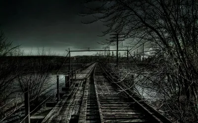 Haunting Deserted Railroad Chernobyl Surrounded Nature Wallpaper 4K 1920x1200 A, Haunting, Hd, Wallpaper, Featuring, Deserted, Railroad, Chernobyl, Surrounded, Dark, Overgrown, Trees, Gray, Ultrawide, Full HD