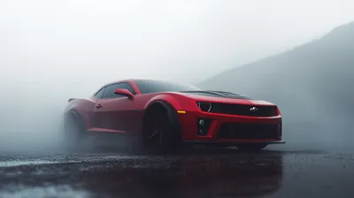 Red Chevrolet Camaro Zl1 Nature Wallpaper 4K 2912x1632 Red, Chevrolet, Camaro, Zl1, In, Fog, On, Wet, Asphalt, Low-angle, View, Quad, White, Ultrawide, QHD