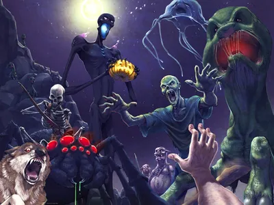 Various Minecraft Monsters Including Enderman Animals Wallpaper 4K 1600x1200 Hd, Desktop, Wallpaper, Featuring, Various, Minecraft, Monsters, Including, Enderman, Zombie, Pigman, Wolf, Gray, White, Landscape